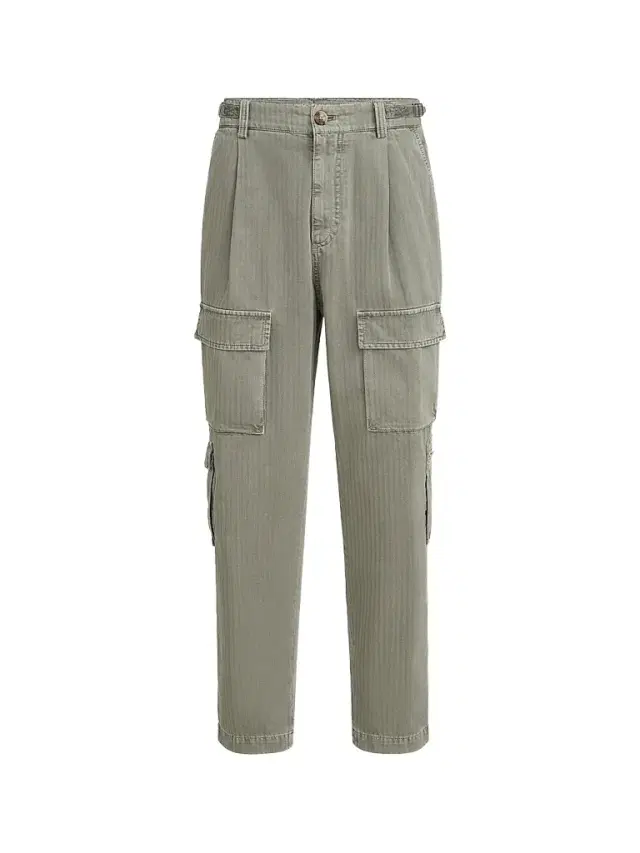 Men's Cotton Chevron Trousers with Cargo Pockets and Waist Tabs - Military Men's Cotton Chevron Trousers with Cargo Pockets and Waist Tabs - Military