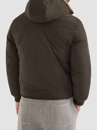 Brunello Cucinelli Men's Stretch Bonded Nylon Down Jacket with Detachable Hood - Brown | Thumbnail 4 Brunello Cucinelli Men's Stretch Bonded Nylon Down Jacket with Detachable Hood - Brown | Thumbnail 4