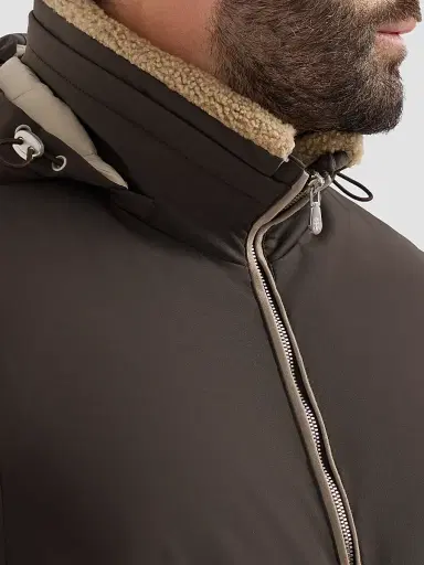 Brunello Cucinelli Men's Stretch Bonded Nylon Down Jacket with Detachable Hood - Brown | Thumbnail 6 Brunello Cucinelli Men's Stretch Bonded Nylon Down Jacket with Detachable Hood - Brown | Thumbnail 6