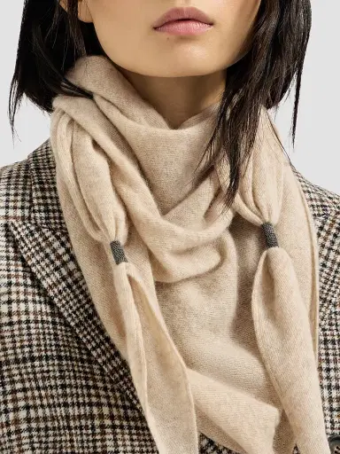 Brunello Cucinelli Women's Cashmere Scarf with Shiny Details - Beige | Thumbnail 2 Brunello Cucinelli Women's Cashmere Scarf with Shiny Details - Beige | Thumbnail 2