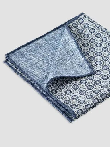 Brunello Cucinelli Men's Silk Pocket Square with Geometric Design - Blue | Thumbnail 3 Brunello Cucinelli Men's Silk Pocket Square with Geometric Design - Blue | Thumbnail 3