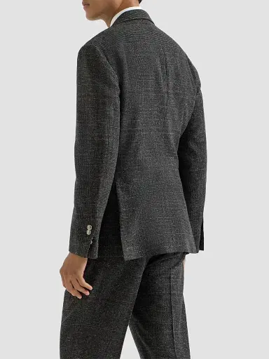 Brunello Cucinelli Men's Silk, Wool and Cashmere Prince of Wales Flannel Deconstructed Blazer - Anthracite | Thumbnail 4 Brunello Cucinelli Men's Silk, Wool and Cashmere Prince of Wales Flannel Deconstructed Blazer - Anthracite | Thumbnail 4
