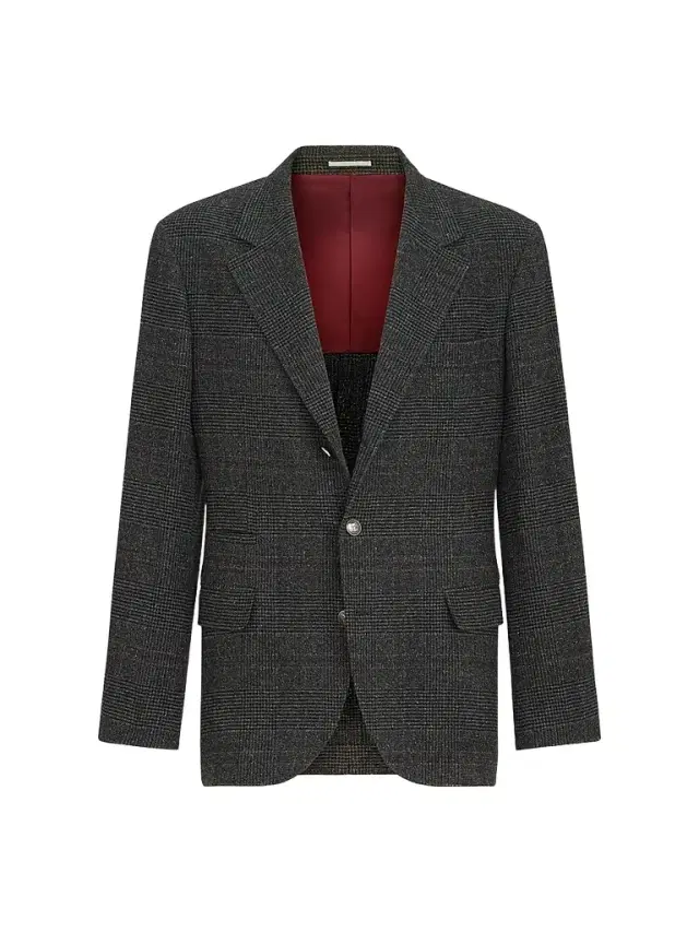 Men's Silk, Wool and Cashmere Prince of Wales Flannel Deconstructed Blazer - Anthracite Men's Silk, Wool and Cashmere Prince of Wales Flannel Deconstructed Blazer - Anthracite