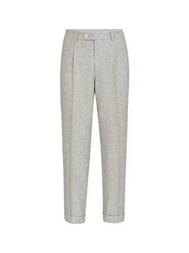 Brunello Cucinelli Men's Silk and Cashmere Cavalry Tweed Trousers with Pleats - Light Grey | Thumbnail 1 Brunello Cucinelli Men's Silk and Cashmere Cavalry Tweed Trousers with Pleats - Light Grey | Thumbnail 1