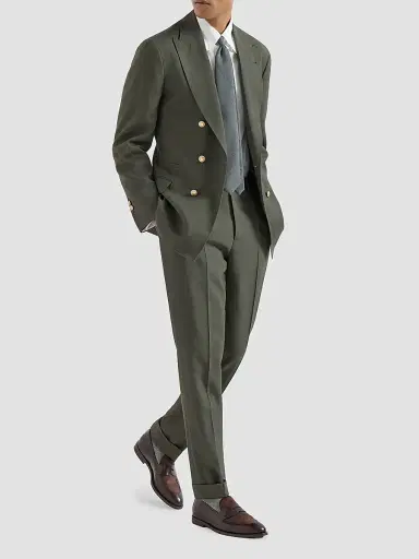 Brunello Cucinelli Men's Virgin Wool Canvas Trousers with Pleats - Forest | Thumbnail 2 Brunello Cucinelli Men's Virgin Wool Canvas Trousers with Pleats - Forest | Thumbnail 2