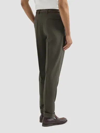 Brunello Cucinelli Men's Virgin Wool Canvas Trousers with Pleats - Forest | Thumbnail 4 Brunello Cucinelli Men's Virgin Wool Canvas Trousers with Pleats - Forest | Thumbnail 4
