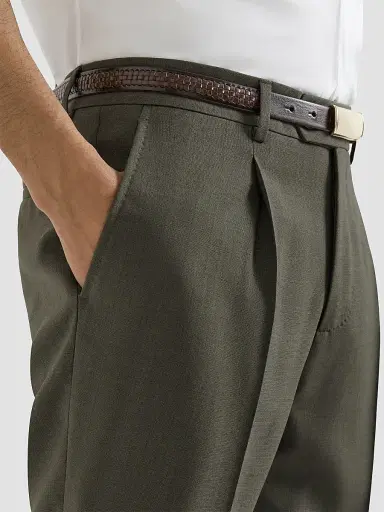 Brunello Cucinelli Men's Virgin Wool Canvas Trousers with Pleats - Forest | Thumbnail 6 Brunello Cucinelli Men's Virgin Wool Canvas Trousers with Pleats - Forest | Thumbnail 6