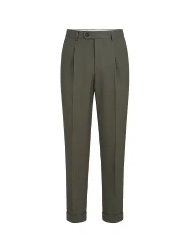 Brunello Cucinelli Men's Virgin Wool Canvas Trousers with Pleats - Forest | Thumbnail 1 Brunello Cucinelli Men's Virgin Wool Canvas Trousers with Pleats - Forest | Thumbnail 1