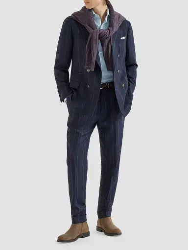 Brunello Cucinelli Men's Cashmere and Virgin Wool Multistrip Twill Trousers - Navy Blue - Size 42 | Thumbnail 2 Brunello Cucinelli Men's Cashmere and Virgin Wool Multistrip Twill Trousers - Navy Blue - Size 42 | Thumbnail 2
