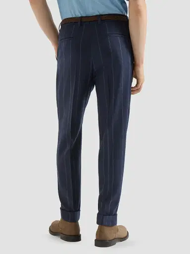 Brunello Cucinelli Men's Cashmere and Virgin Wool Multistrip Twill Trousers - Navy Blue - Size 42 | Thumbnail 4 Brunello Cucinelli Men's Cashmere and Virgin Wool Multistrip Twill Trousers - Navy Blue - Size 42 | Thumbnail 4