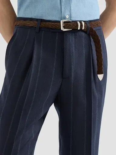 Brunello Cucinelli Men's Cashmere and Virgin Wool Multistrip Twill Trousers - Navy Blue - Size 42 | Thumbnail 6 Brunello Cucinelli Men's Cashmere and Virgin Wool Multistrip Twill Trousers - Navy Blue - Size 42 | Thumbnail 6