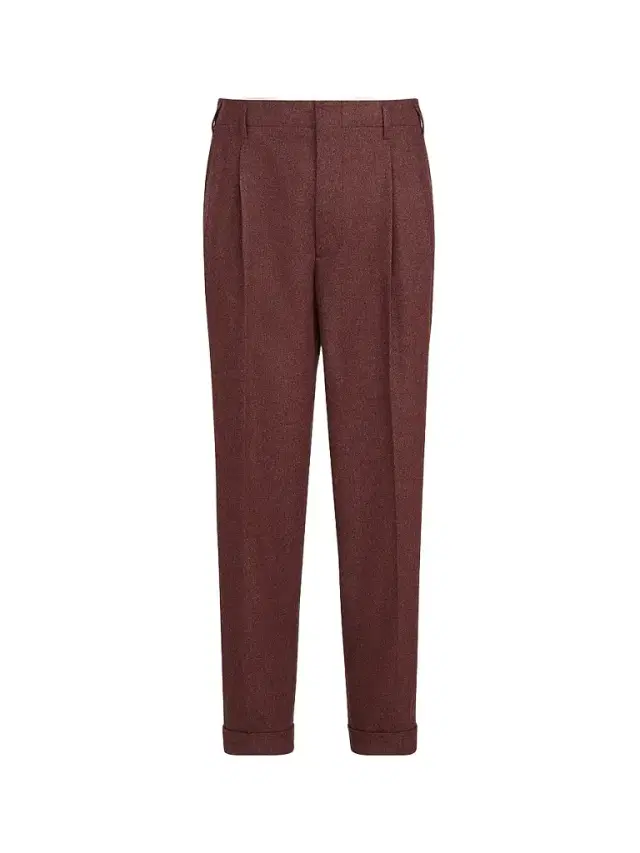 Men's Virgin Wool and Cashmere Flannel Trousers with Double Pleats - Lava Men's Virgin Wool and Cashmere Flannel Trousers with Double Pleats - Lava