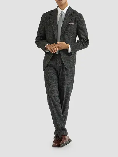 Brunello Cucinelli Men's Silk, Wool and Cashmere Prince of Wales Flannel Trousers - Anthracite | Thumbnail 2 Brunello Cucinelli Men's Silk, Wool and Cashmere Prince of Wales Flannel Trousers - Anthracite | Thumbnail 2