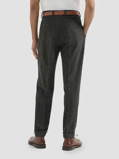 Brunello Cucinelli Men's Silk, Wool and Cashmere Prince of Wales Flannel Trousers - Anthracite | Thumbnail 4 Brunello Cucinelli Men's Silk, Wool and Cashmere Prince of Wales Flannel Trousers - Anthracite | Thumbnail 4