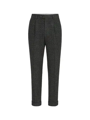 Brunello Cucinelli Men's Silk, Wool and Cashmere Prince of Wales Flannel Trousers - Anthracite | Thumbnail 1 Brunello Cucinelli Men's Silk, Wool and Cashmere Prince of Wales Flannel Trousers - Anthracite | Thumbnail 1