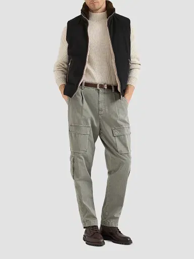 Brunello Cucinelli Men's Bonded Wool Flannel Hooded Down Vest with Detachable Shearling Insert - Black | Thumbnail 2 Brunello Cucinelli Men's Bonded Wool Flannel Hooded Down Vest with Detachable Shearling Insert - Black | Thumbnail 2