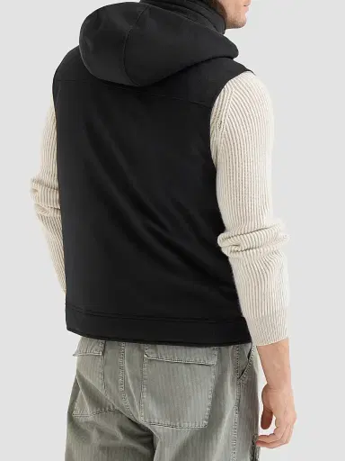 Brunello Cucinelli Men's Bonded Wool Flannel Hooded Down Vest with Detachable Shearling Insert - Black | Thumbnail 4 Brunello Cucinelli Men's Bonded Wool Flannel Hooded Down Vest with Detachable Shearling Insert - Black | Thumbnail 4