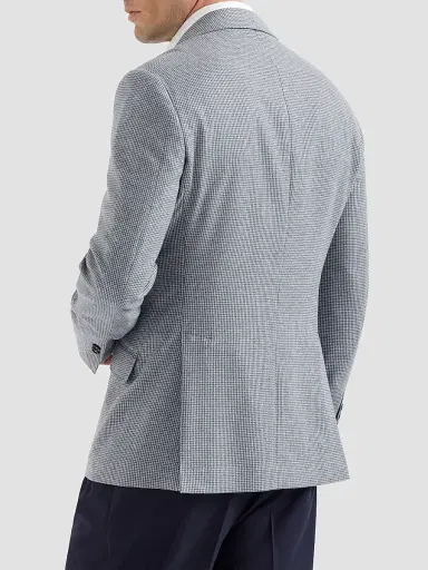 Brunello Cucinelli Men's Cashmere and Silk Houndstooth Flannel Deconstructed Cavallo Blazer - Cerulean | Thumbnail 4 Brunello Cucinelli Men's Cashmere and Silk Houndstooth Flannel Deconstructed Cavallo Blazer - Cerulean | Thumbnail 4