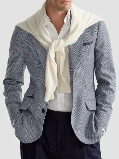 Brunello Cucinelli Men's Cashmere and Silk Houndstooth Flannel Deconstructed Cavallo Blazer - Cerulean | Thumbnail 5 Brunello Cucinelli Men's Cashmere and Silk Houndstooth Flannel Deconstructed Cavallo Blazer - Cerulean | Thumbnail 5