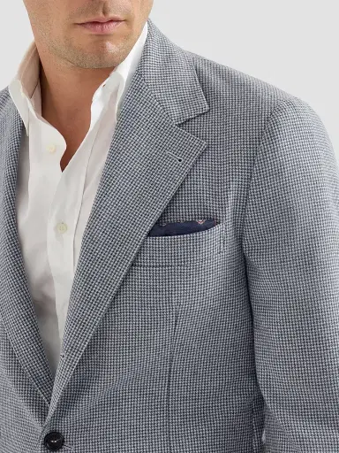 Brunello Cucinelli Men's Cashmere and Silk Houndstooth Flannel Deconstructed Cavallo Blazer - Cerulean | Thumbnail 6 Brunello Cucinelli Men's Cashmere and Silk Houndstooth Flannel Deconstructed Cavallo Blazer - Cerulean | Thumbnail 6