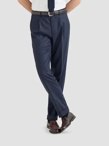 Brunello Cucinelli Men's Virgin Wool Flannel Trousers with Pleats - Blue | Thumbnail 5 Brunello Cucinelli Men's Virgin Wool Flannel Trousers with Pleats - Blue | Thumbnail 5