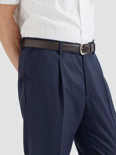 Brunello Cucinelli Men's Virgin Wool Flannel Trousers with Pleats - Blue | Thumbnail 6 Brunello Cucinelli Men's Virgin Wool Flannel Trousers with Pleats - Blue | Thumbnail 6