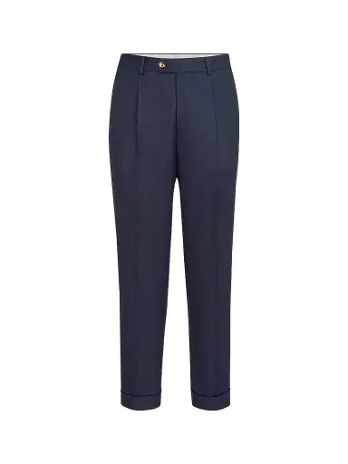 Brunello Cucinelli Men's Virgin Wool Flannel Trousers with Pleats - Blue | Thumbnail 1 Brunello Cucinelli Men's Virgin Wool Flannel Trousers with Pleats - Blue | Thumbnail 1