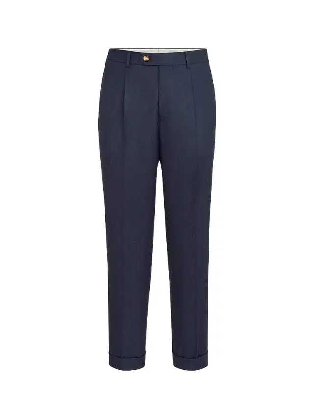 Men's Virgin Wool Flannel Trousers with Pleats - Blue Men's Virgin Wool Flannel Trousers with Pleats - Blue