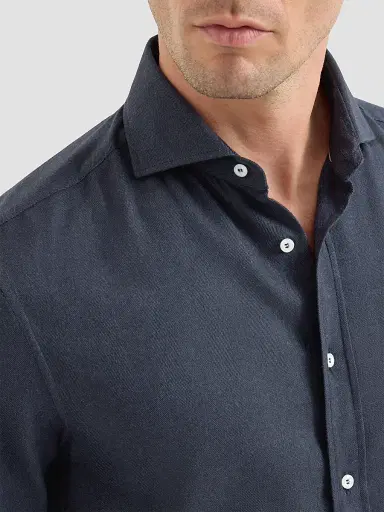 Brunello Cucinelli Men's Stretch Cotton Chevron Flannel Shirt with Spread Collar - Navy Blue | Thumbnail 5 Brunello Cucinelli Men's Stretch Cotton Chevron Flannel Shirt with Spread Collar - Navy Blue | Thumbnail 5