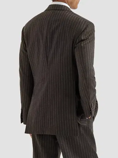 Brunello Cucinelli Men's Virgin Wool and Cashmere Chalk Stripe Flannel Tailor Blazer - Brown | Thumbnail 3 Brunello Cucinelli Men's Virgin Wool and Cashmere Chalk Stripe Flannel Tailor Blazer - Brown | Thumbnail 3