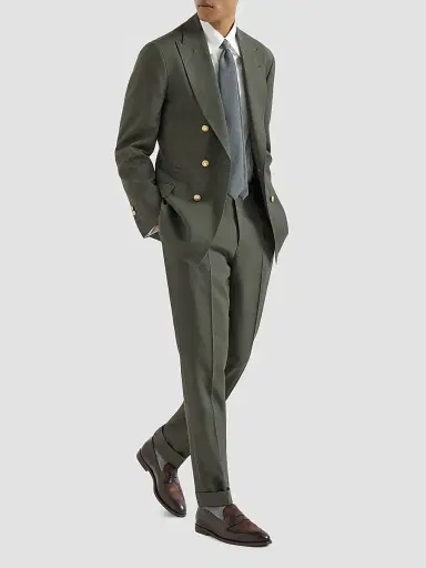Brunello Cucinelli Men's Virgin Wool Canvas One-and-a-Half Breasted Deconstructed Blazer - Forest Green | Thumbnail 2 Brunello Cucinelli Men's Virgin Wool Canvas One-and-a-Half Breasted Deconstructed Blazer - Forest Green | Thumbnail 2