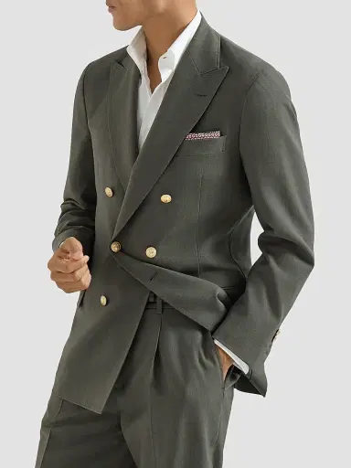 Brunello Cucinelli Men's Virgin Wool Canvas One-and-a-Half Breasted Deconstructed Blazer - Forest Green | Thumbnail 3 Brunello Cucinelli Men's Virgin Wool Canvas One-and-a-Half Breasted Deconstructed Blazer - Forest Green | Thumbnail 3