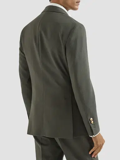 Brunello Cucinelli Men's Virgin Wool Canvas One-and-a-Half Breasted Deconstructed Blazer - Forest Green | Thumbnail 4 Brunello Cucinelli Men's Virgin Wool Canvas One-and-a-Half Breasted Deconstructed Blazer - Forest Green | Thumbnail 4
