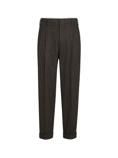 Brunello Cucinelli Men's Virgin Wool and Cashmere Chalk Stripe Trousers with Double Pleats - Brown | Thumbnail 1 Brunello Cucinelli Men's Virgin Wool and Cashmere Chalk Stripe Trousers with Double Pleats - Brown | Thumbnail 1