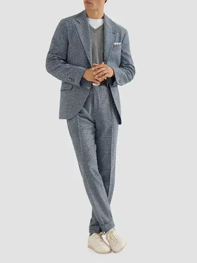 Brunello Cucinelli Men's Comfort Wool and Cashmere Prince of Wales Flannel Trousers - Cerulean | Thumbnail 2 Brunello Cucinelli Men's Comfort Wool and Cashmere Prince of Wales Flannel Trousers - Cerulean | Thumbnail 2