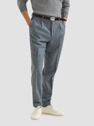 Brunello Cucinelli Men's Comfort Wool and Cashmere Prince of Wales Flannel Trousers - Cerulean | Thumbnail 3 Brunello Cucinelli Men's Comfort Wool and Cashmere Prince of Wales Flannel Trousers - Cerulean | Thumbnail 3