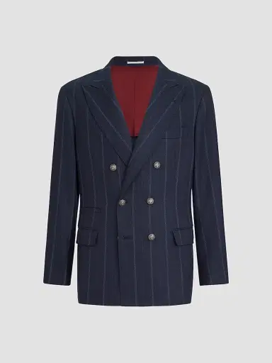 Brunello Cucinelli Men's Multistrip Twill One-and-a-Half Breasted Deconstructed Blazer - Navy Blue | Thumbnail 3 Brunello Cucinelli Men's Multistrip Twill One-and-a-Half Breasted Deconstructed Blazer - Navy Blue | Thumbnail 3
