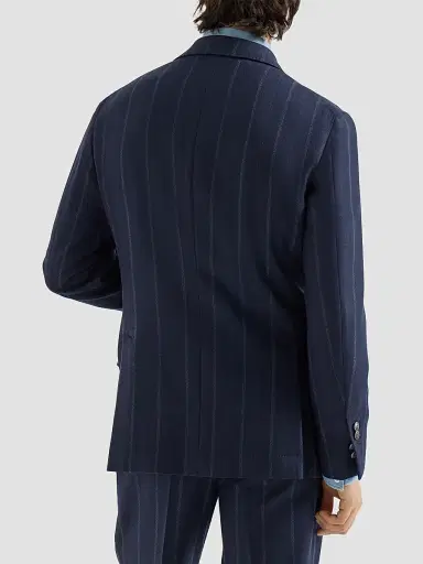 Brunello Cucinelli Men's Multistrip Twill One-and-a-Half Breasted Deconstructed Blazer - Navy Blue | Thumbnail 4 Brunello Cucinelli Men's Multistrip Twill One-and-a-Half Breasted Deconstructed Blazer - Navy Blue | Thumbnail 4