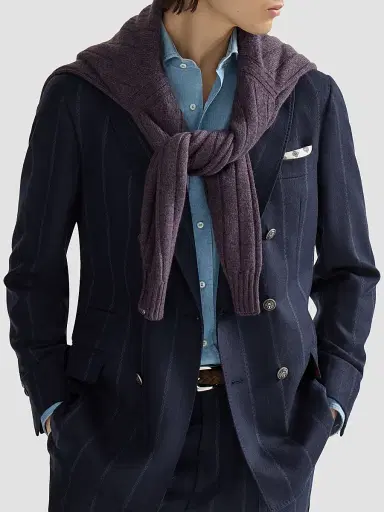 Brunello Cucinelli Men's Multistrip Twill One-and-a-Half Breasted Deconstructed Blazer - Navy Blue | Thumbnail 5 Brunello Cucinelli Men's Multistrip Twill One-and-a-Half Breasted Deconstructed Blazer - Navy Blue | Thumbnail 5