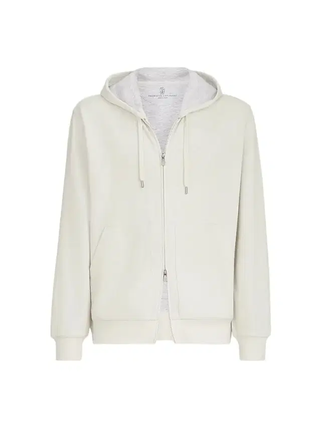 Men's Cashmere and Cotton French Terry Double Cloth Hooded Sweatshirt - Off White Men's Cashmere and Cotton French Terry Double Cloth Hooded Sweatshirt - Off White