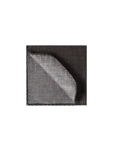 Brunello Cucinelli Men's Silk Pocket Square with Printed Logo - Dark Grey | Thumbnail 1 Brunello Cucinelli Men's Silk Pocket Square with Printed Logo - Dark Grey | Thumbnail 1