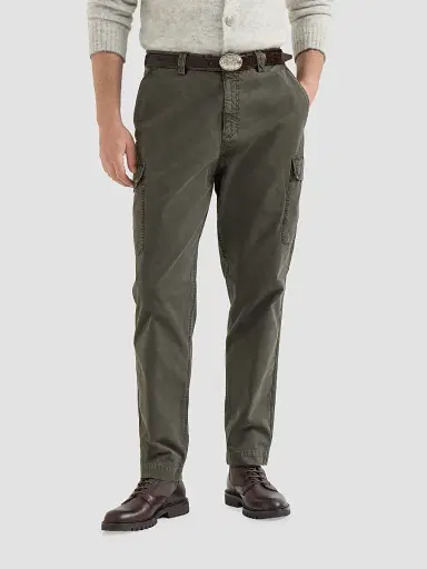 Brunello Cucinelli Men's Peached Cotton Gabardine Trousers with Cargo Pockets - Brown | Thumbnail 3 Brunello Cucinelli Men's Peached Cotton Gabardine Trousers with Cargo Pockets - Brown | Thumbnail 3
