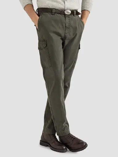 Brunello Cucinelli Men's Peached Cotton Gabardine Trousers with Cargo Pockets - Brown | Thumbnail 5 Brunello Cucinelli Men's Peached Cotton Gabardine Trousers with Cargo Pockets - Brown | Thumbnail 5