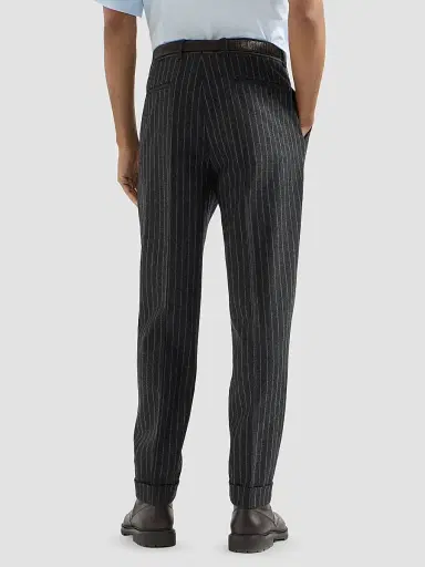 Brunello Cucinelli Men's Virgin Wool and Cashmere Chalk Stripe Flannel Trousers - Anthracite | Thumbnail 5 Brunello Cucinelli Men's Virgin Wool and Cashmere Chalk Stripe Flannel Trousers - Anthracite | Thumbnail 5