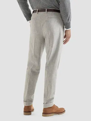Brunello Cucinelli Men's Virgin Wool and Cashmere Chalk Stripe Flannel Trousers - Light Grey | Thumbnail 5 Brunello Cucinelli Men's Virgin Wool and Cashmere Chalk Stripe Flannel Trousers - Light Grey | Thumbnail 5