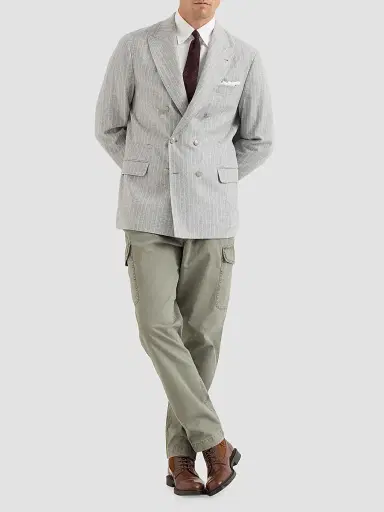 Brunello Cucinelli Men's Peached Cotton Gabardine Trousers with Cargo Pockets - Military | Thumbnail 2 Brunello Cucinelli Men's Peached Cotton Gabardine Trousers with Cargo Pockets - Military | Thumbnail 2