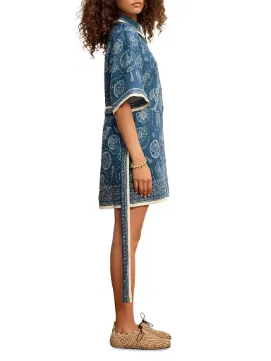 ALÉMAIS Women's Lucky Printed Linen Mini Dress - Blue | Thumbnail 4 ALÉMAIS Women's Lucky Printed Linen Mini Dress - Blue | Thumbnail 4