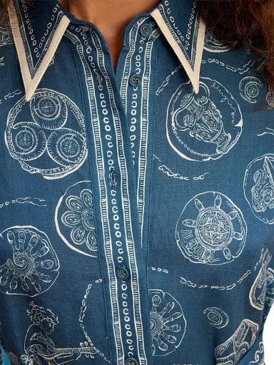 ALÉMAIS Women's Lucky Printed Linen Mini Dress - Blue | Thumbnail 6 ALÉMAIS Women's Lucky Printed Linen Mini Dress - Blue | Thumbnail 6