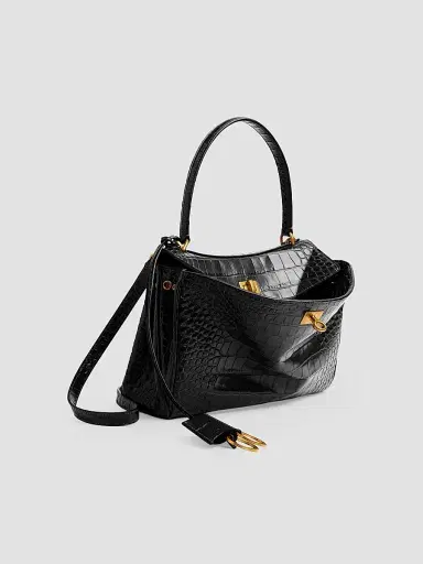 Balenciaga Women's Rodeo Crocodile Embossed Shoulder Bag - Black | Thumbnail 2 Balenciaga Women's Rodeo Crocodile Embossed Shoulder Bag - Black | Thumbnail 2