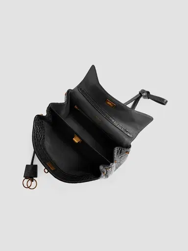 Balenciaga Women's Rodeo Crocodile Embossed Shoulder Bag - Black | Thumbnail 4 Balenciaga Women's Rodeo Crocodile Embossed Shoulder Bag - Black | Thumbnail 4